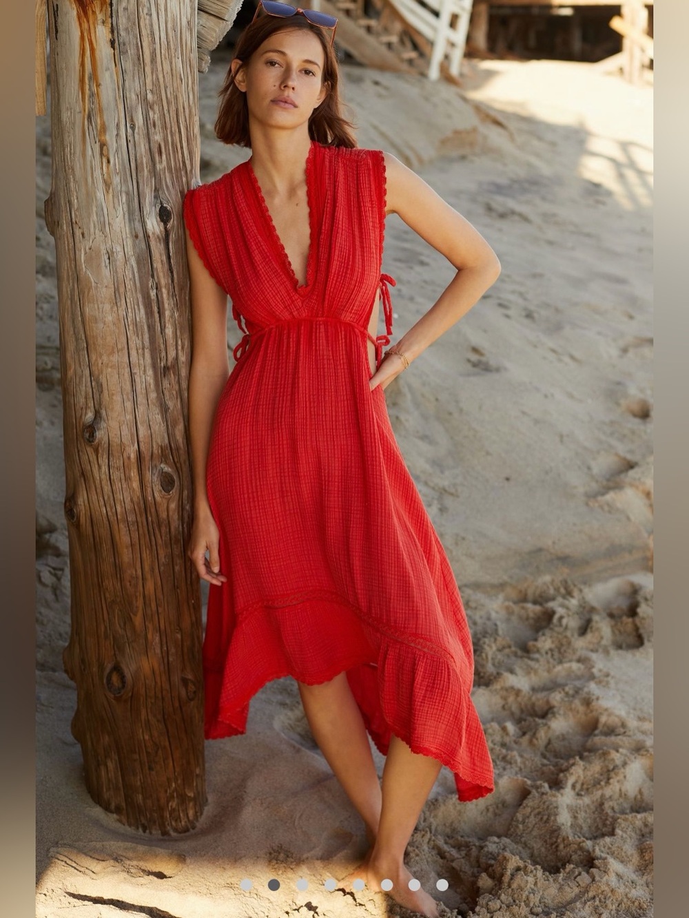 NWT Anthropologie The Silvana Gauze Midi Dress Red size M